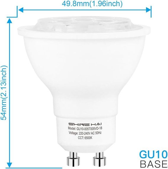 Лампи LED SHINE HAI GU10 5Вт 6500K 350 лм, набір 6 шт, холодне світло, заміна галогену | Зображення 1