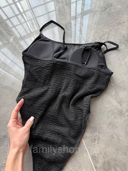 Цельный женский купальник с тонкими бретелями блестящий жатка, MBс264, цвет черный, размер L | Зображення 5