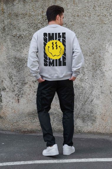 Утеплений оверсайз світшот на флісі з принтом Without Smile Gray | Зображення 1