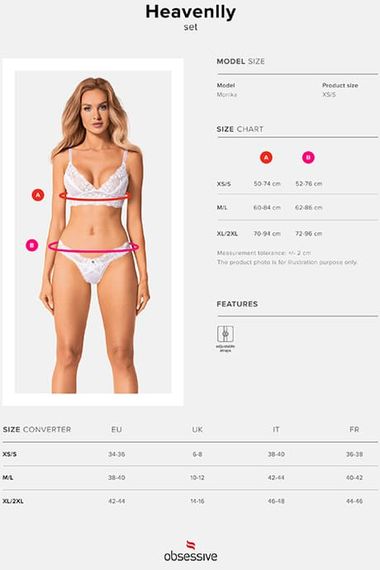 Комплект со стрингами Obsessive Heavenlly set Белый XS/S | Зображення 6