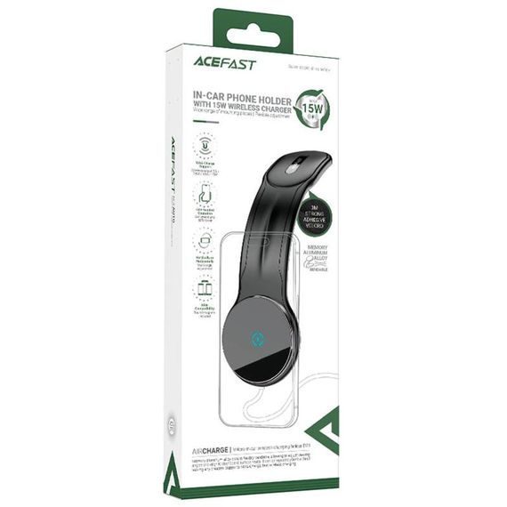 Автотримач з БЗП Acefast D21 Magnetic 15W (center console) Black | Зображення 1