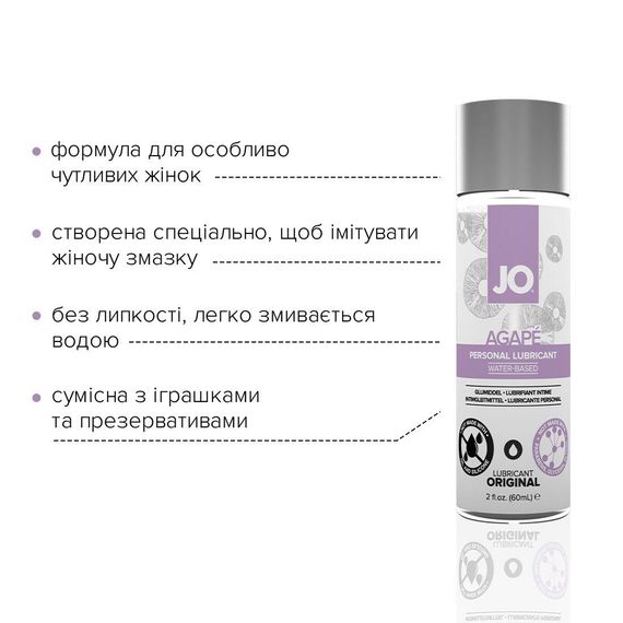Змазка на водній основі System JO AGAPE — ORIGINAL (60 мл) без гліцерину, гліколю та парабенів | Зображення 2