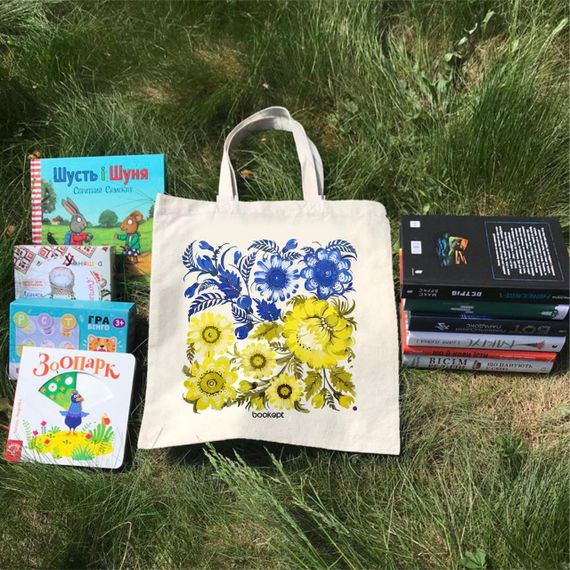 Екошопер BookOpt BK4004 Петриківський розпис Синьо-жовті квіти бежевий | Зображення 8