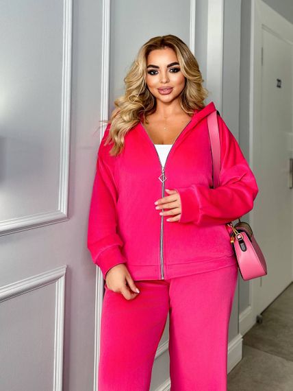 Женский велюровый спортивный костюм больших размеров штаны палаццо МТ317 цвет розовый, размер 58/60 | Зображення 1