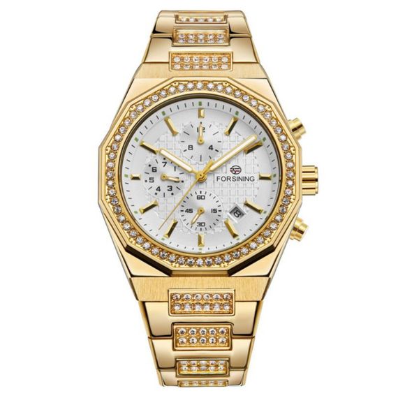 Наручний механічний годинник Forsining 8314 Gold-White Steel