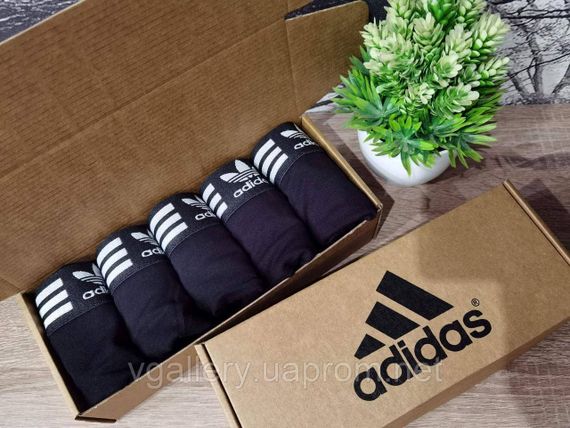 Чорні труси Адідас — 5 шт. у коробці, чорні чоловічі труси Adidas, набір чорних трусів  у коробці Л