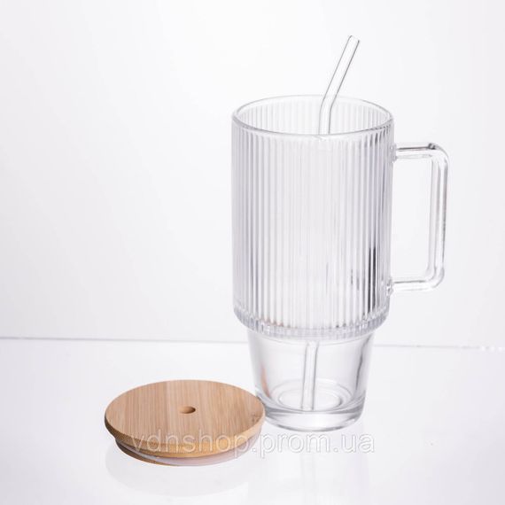 Кружка скляна з кришкою і трубочкою 750 (мл) HP-19-48 | Зображення 2