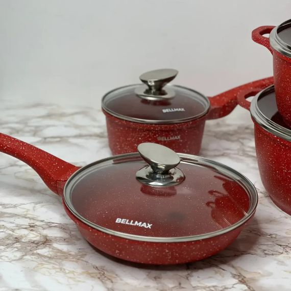 Набор посуды с гранитным антипригарным покрытием BellMax BM-305 из 12 предметов красный | Зображення 2