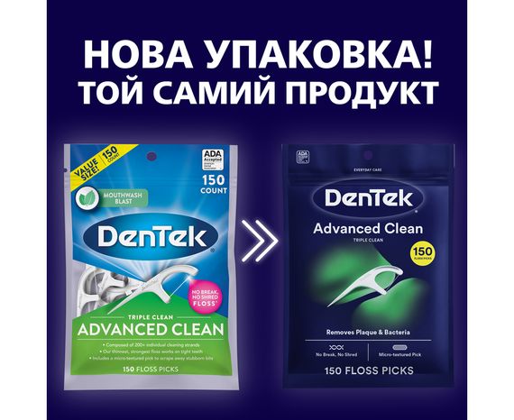 Флоc-зубочистки DenTek Triple Clean Floss Picks потрійне очищення, 150 шт. | Зображення 2
