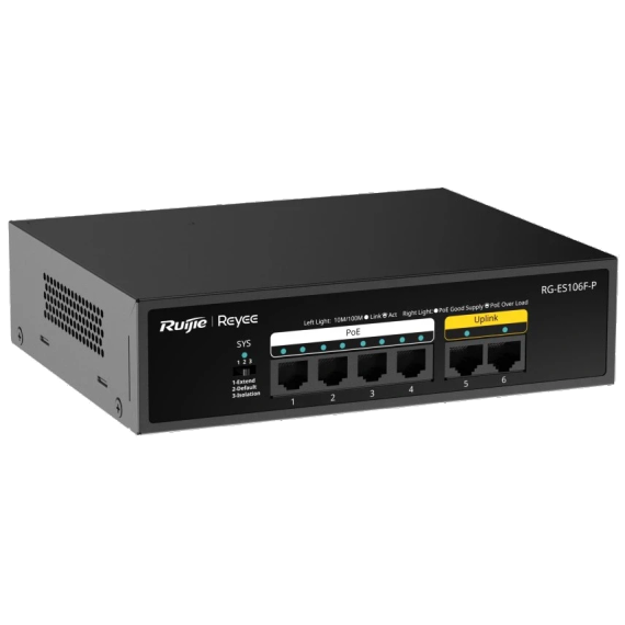 Ruijie Reyee RG-ES106F-P PoE Комутатор 6 портів некерований | Зображення 1
