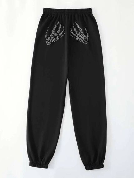 Женские теплые спортивные штаны на флисе со скелетом рук RO112 цвет черный, размер универсальный 42/44 | Зображення 4