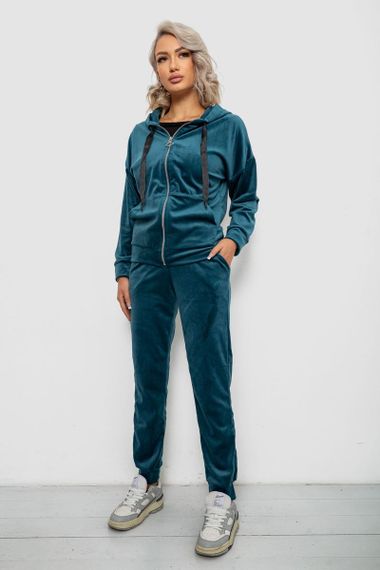 Спортивный костюм женский велюровый, цвет изумрудный, 257R4119 | Зображення 2