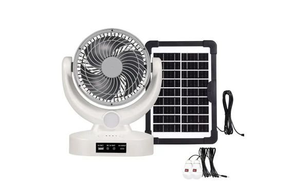 Вентилятор портативний Megatop (MT-801LS) (8", сонячна панель, 1 LED лампа, 3 швидкості, 8Вт, USB, 3.7V/2400 мАг)