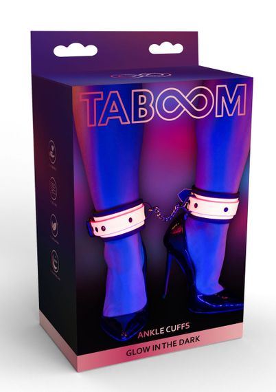 БДСМ-поножі фіксатори для ніг бондаж Taboom Ankle Cuffs — рожеві, з веганської шкіри, світяться в темряві | Зображення 7