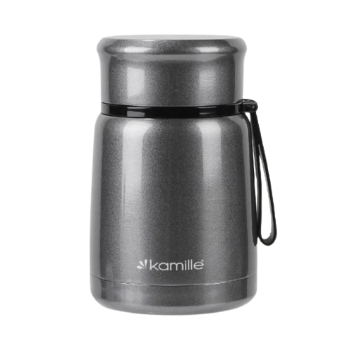Термос харчовий 530мл нержавіюча сталь (сірий, золотий) KAMILLE 2099 | Зображення 1