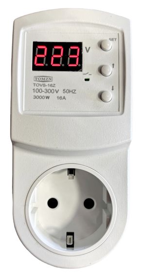 Реле напруги 16 А 3000 W 100-300 V євро вилка з термозахистом з дисплеєм регульоване TOMZN