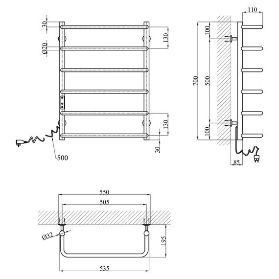 Сушарка для рушників електрична Kroner KRP Stil EL700x500-6 (CV036342) | Зображення 5