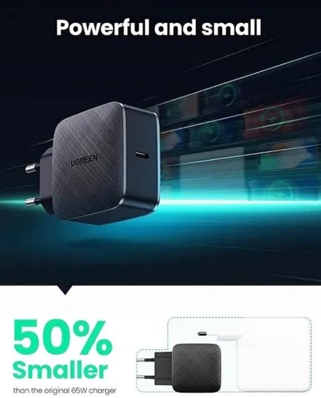 Зарядное устройство Ugreen CD127 GaN PD Fast Charger 65W EU Черный | Зображення 1