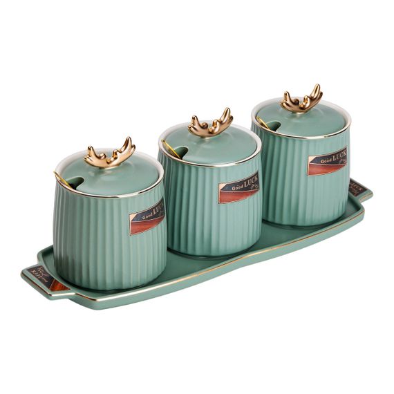 Набор банок с подставкой для сыпучих продуктов, 400 мл, зеленые HP-15-31 | Зображення 3