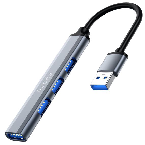 USB-хаб, концентратор / розгалужувач для ноутбука Addap UH-05, на 4 порти USB 3.0 + USB 2.0, Gray | Зображення 1