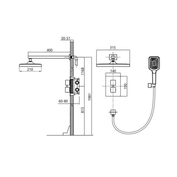 Душова система універсальна Qtap Aquarius термостатична прихованого монтажу на два споживача QTAQA65T103NGC Chrome | Зображення 1