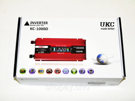 Инвертор напряжения 12V–220V 1000W с LCD дисплеем — Преобразователь тока, модифицированная синусоида | Зображення 4