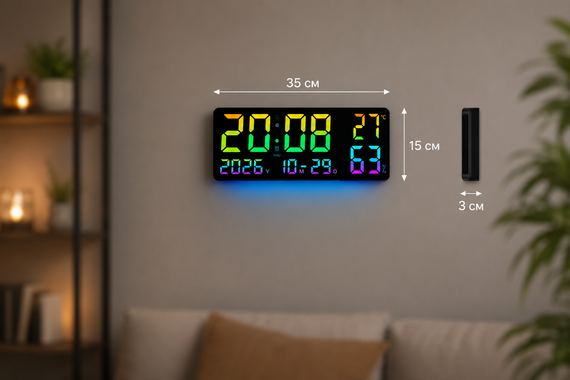 Годинник GH0750 RGB настінний, настільний/годинник з пультом на USB/годинник календар, будильник, t°, вологість | Зображення 5
