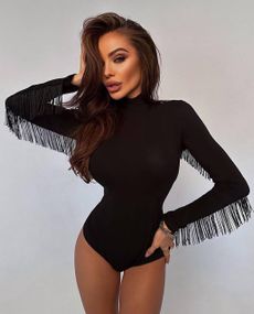 Женское черное боди нарядное с бахромой JM0133 размер 42/44 цвет черный