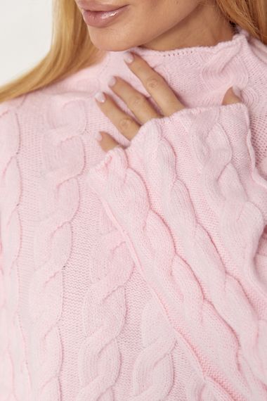 В'язаний  светр із косичками - рожевий цвет, ONE SIZE (є розміри) | Зображення 3