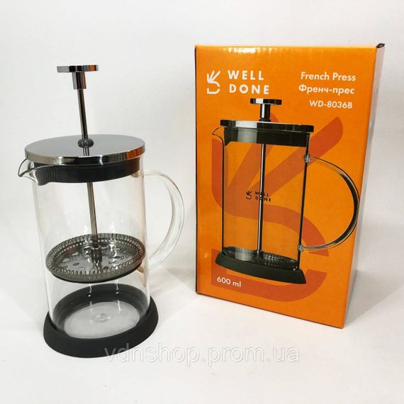 Френч-прес красивий Well Done WD-8036B 600 мл, Домашній френч-прес з якісного матеріалу MY-10 | Зображення 4