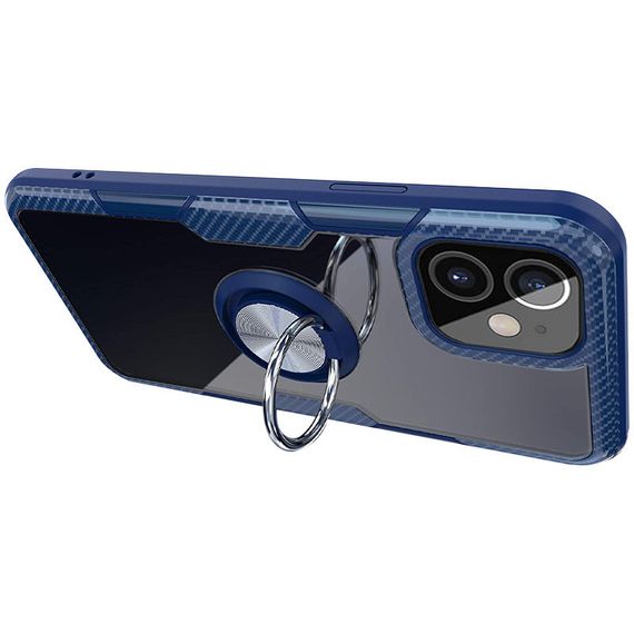 TPU+PC чехол Deen CrystalRing for Magnet (opp) для Apple iPhone 12 mini (5.4") TPU+PC, Кольцо-держатель, Бесцветный / Темно-синий | Зображення 3