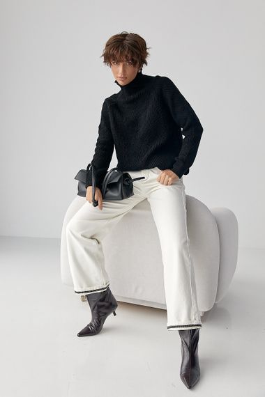 В'язаний жіночий светр із косичками - чорний цвет, ONE SIZE (є розміри) | Зображення 2