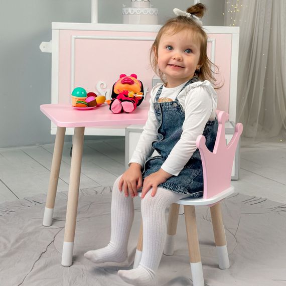Дитячий  прямокутний стіл і стільчик корона з білим сидінням. Столик рожевий дитячий | Зображення 1