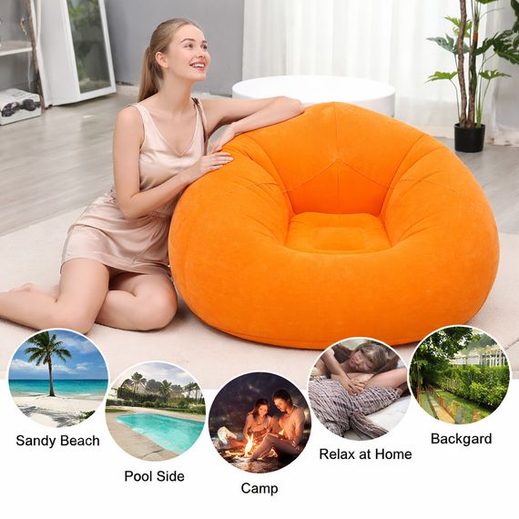 Надувное кресло-пуф Inflatable Sofa / Надувное кресло-мешок 110×110×85 см Оранжевый | Зображення 1
