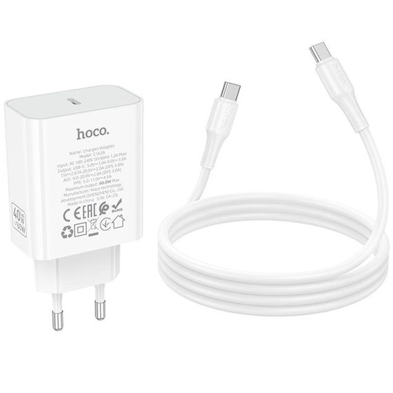 МЗП Hoco C162A Source PD40W (1USB-C) + кабель Type-C to Type-C White | Зображення 2