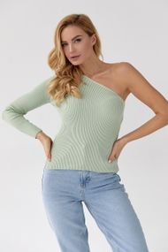 Топ в рубчик із рукавом на одне плече - м'ятний цвет, ONE SIZE (є розміри)