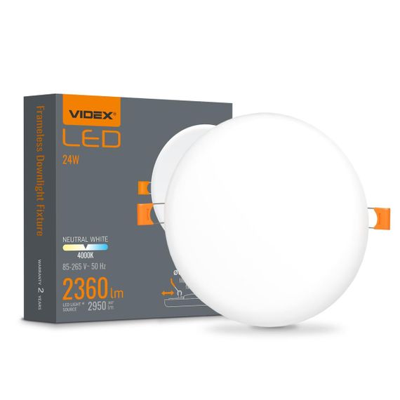 Світлодіодний світильник безрамковий круглий VIDEX VLE-DLFR-244 24W 4000K 220V