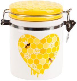 Банка керамічна "Sweet Honey" 650мл для сипучих продуктів з металевою затяжкою, білий