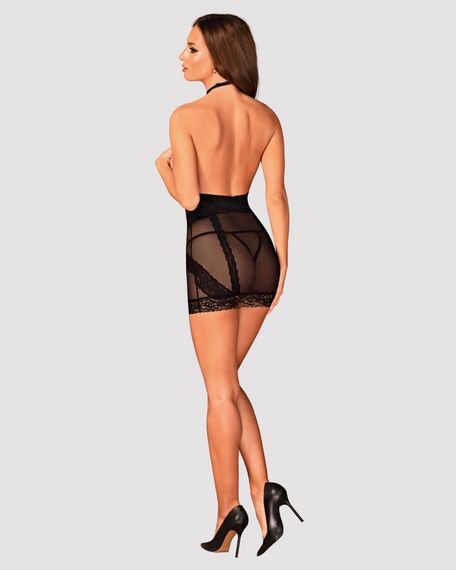 Полупрозрачная сорочка с открытой грудью Obsessive Lacrisia chemise XS/S, черная, с чокером | Зображення 3