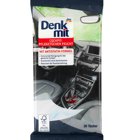 Влажные салфетки для ухода за автомобилем Denkmit Feuchte Reinigungstücher für Autopflege, 20 St