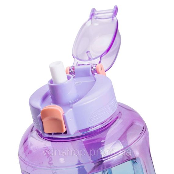 Пляшка для води спортивна 1,6 л пластикова з трубочкою з ремінцем 22 см Фіолетова HP-14-35V | Зображення 3