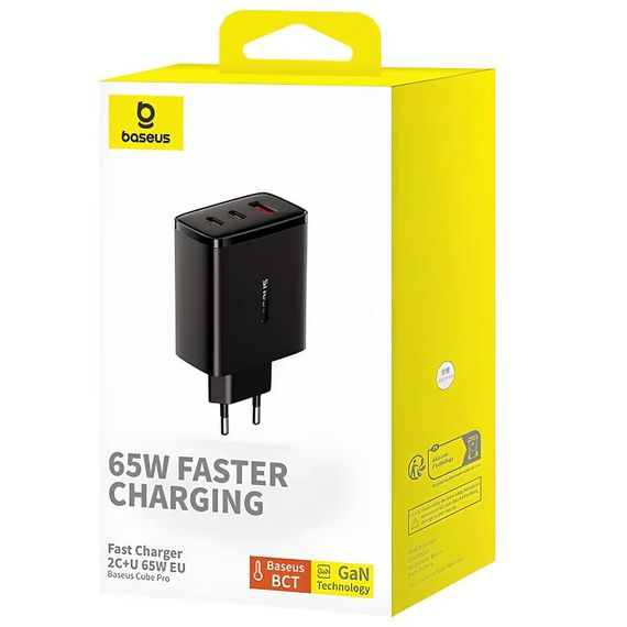 МЗП Baseus Cube Pro Fast Charger PD65W (1USB-A/2C) (P10111404) Cluster Black | Зображення 3