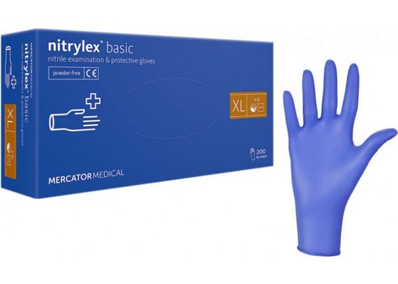 Блакитні нітрилові рукавички Nitrylex Basic Mercator, розмір XS