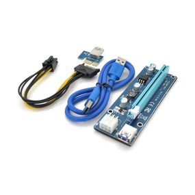 Riser PCI-EX, x1=>x16, 6-pin, SATA=>6Pin, USB 3.0 AM-AM 0, 6 м (синій), конденсатори FP5K, Пакет
