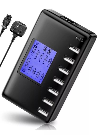 i10 60 Вт USB C зарядний пристрій 8-портова USB Type C PD швидка зарядна станція PD3.1 чорний