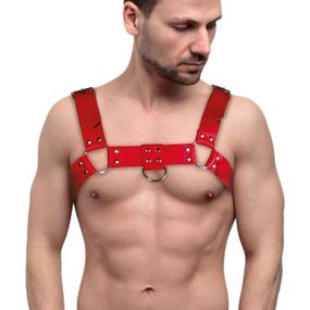 Мужская портупея на грудь из натуральной кожи Feral Feelings - Bulldog Harness Red sexstyle