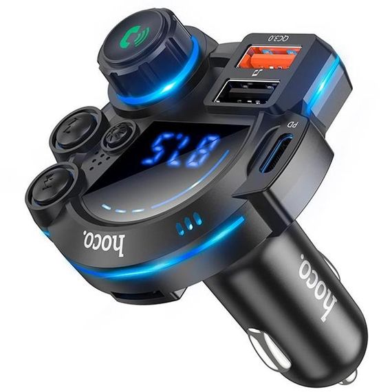 АЗП FM модулятор Hoco DFM01 Legend 20W+QC3.0 (2USB-A/1C) Black | Зображення 1