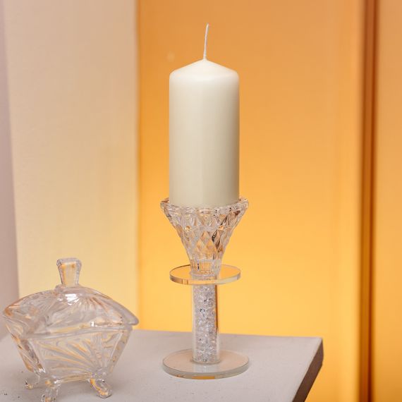 Подсвечник стеклянный на ножке 6×12 см декоративный прозрачный подсвечник на стол HP-4-60M | Зображення 2