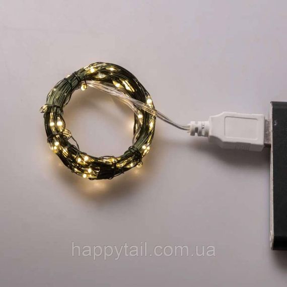 Гірлянда роса 10 метрів USB на 100 led світлодіодів крапля на зеленому дроті USB100L10MGY | Зображення 6