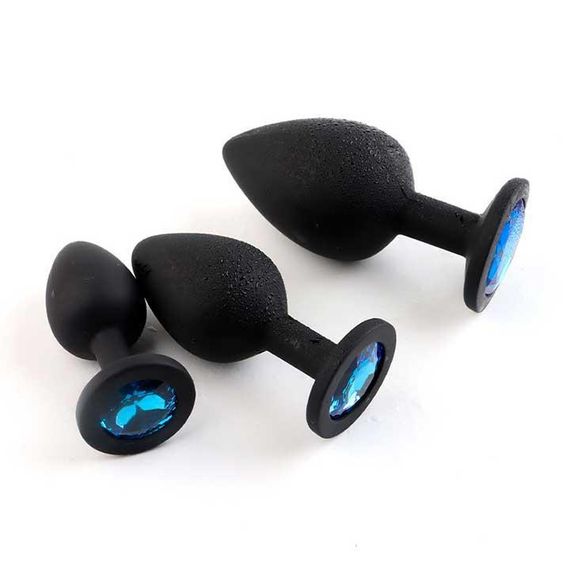 Набір силіконових анальних пробок із кристалом 3шт. (S, M, L) чорний